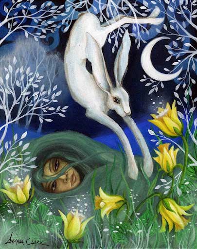 405x512-spring-equinox-ostara spring hare illustration